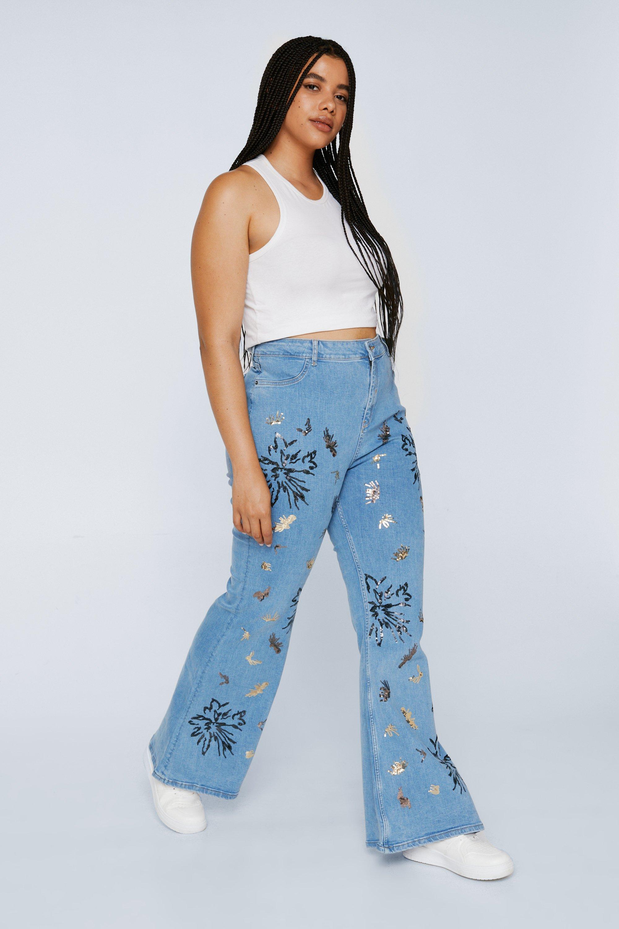 Plus size sale stretch embroidered jeans